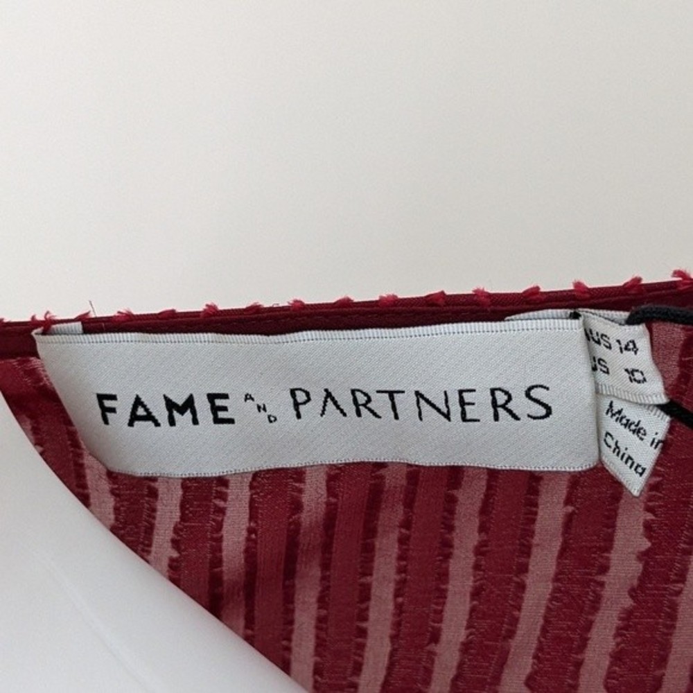 Fame and Partners NWT wrap dress red burgundy sheer texture stripe Rachel sz 10 - Picture 13 of 13